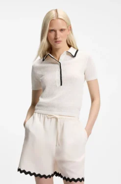 Pointelle-cotton sweater with scallop trim