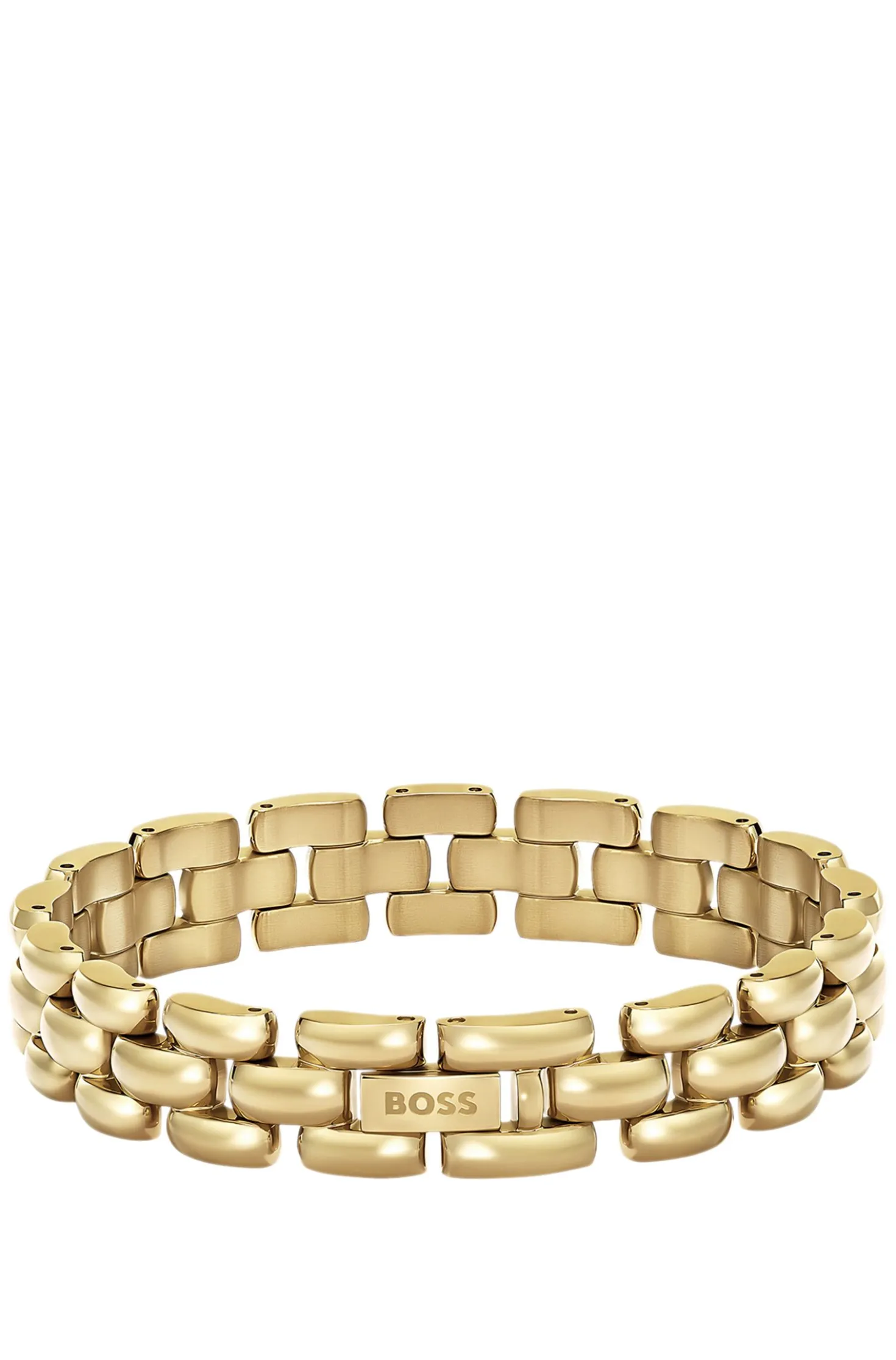 Polished bracelet with engraved logo detail