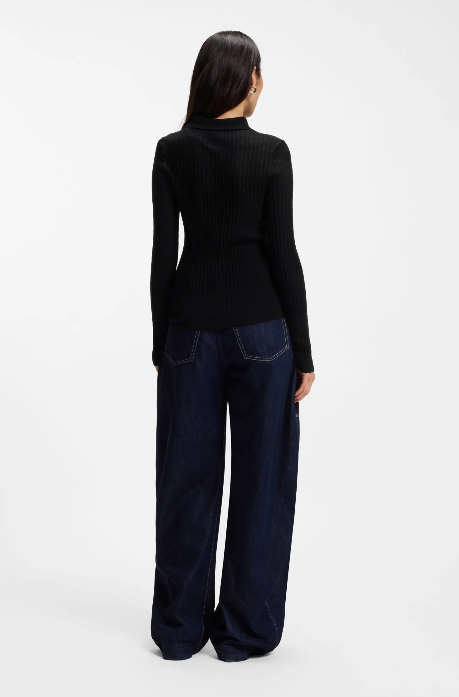 Polo-collar sweater in a sheer wool blend