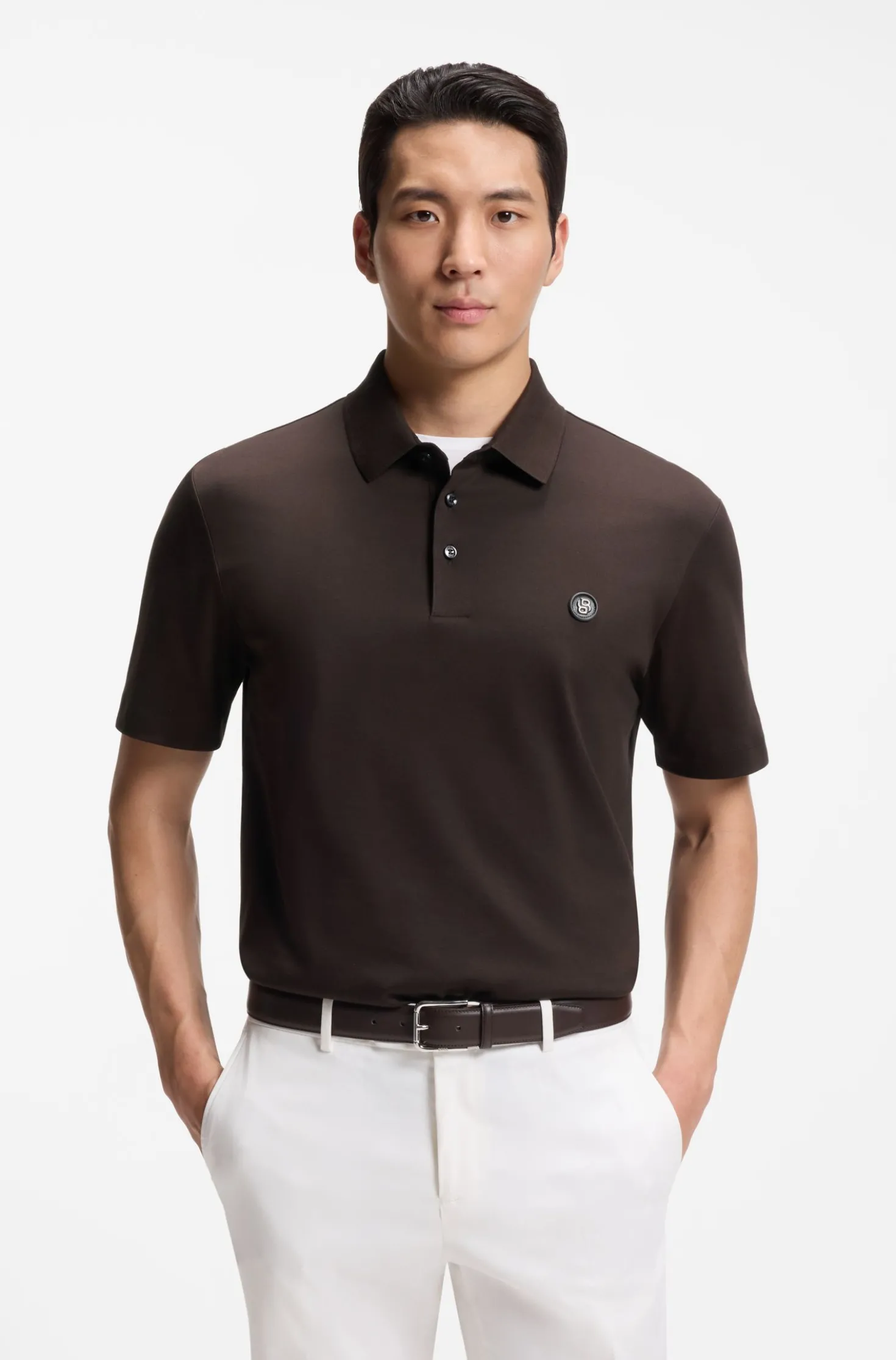Polo shirt in mercerised cotton with Double B monogram