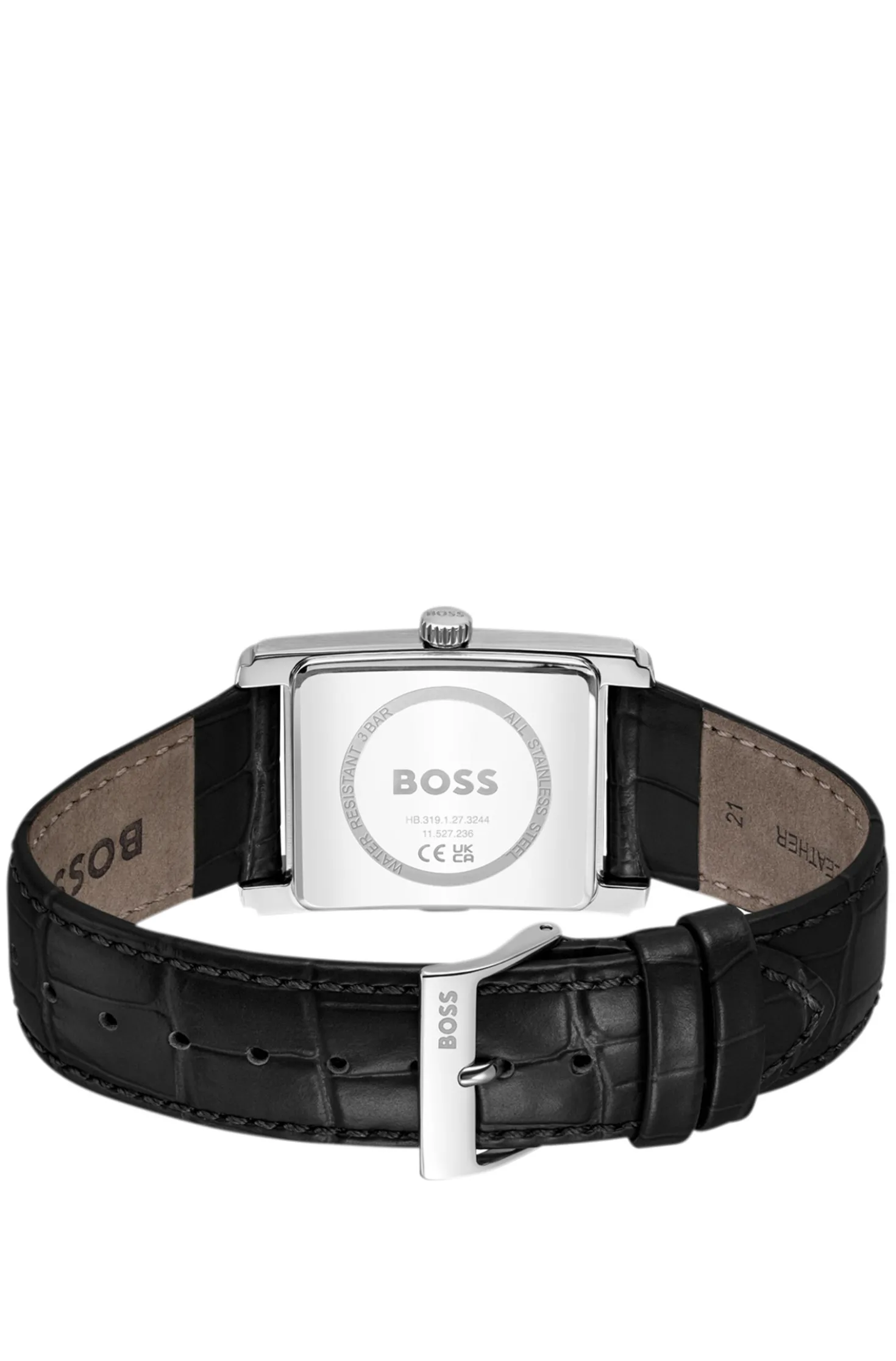PRINCIPLE DRESS Black-dial watch with alligator-embossed leather strap