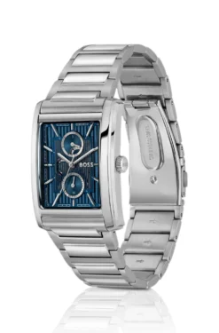 PRINCIPLE Link-bracelet watch with blue textured skeleton dial