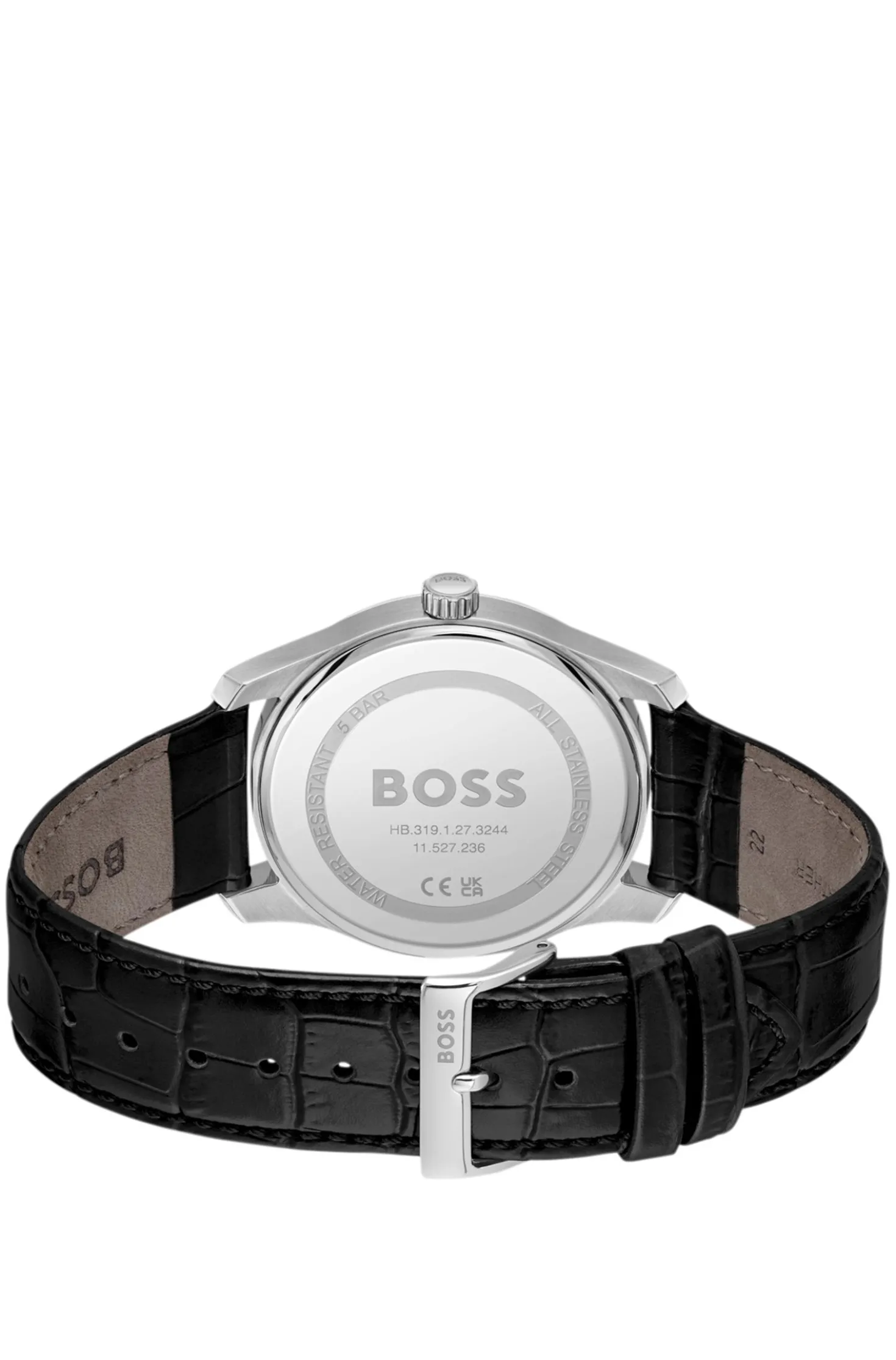 PRINCIPLE MASTER Black-textured-dial watch with leather strap