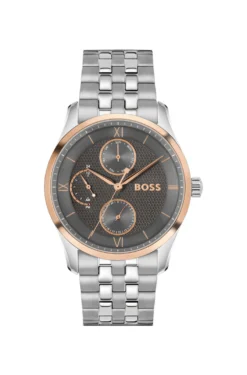PRINCIPLE MASTER Grey-textured-dial watch with multi-link bracelet