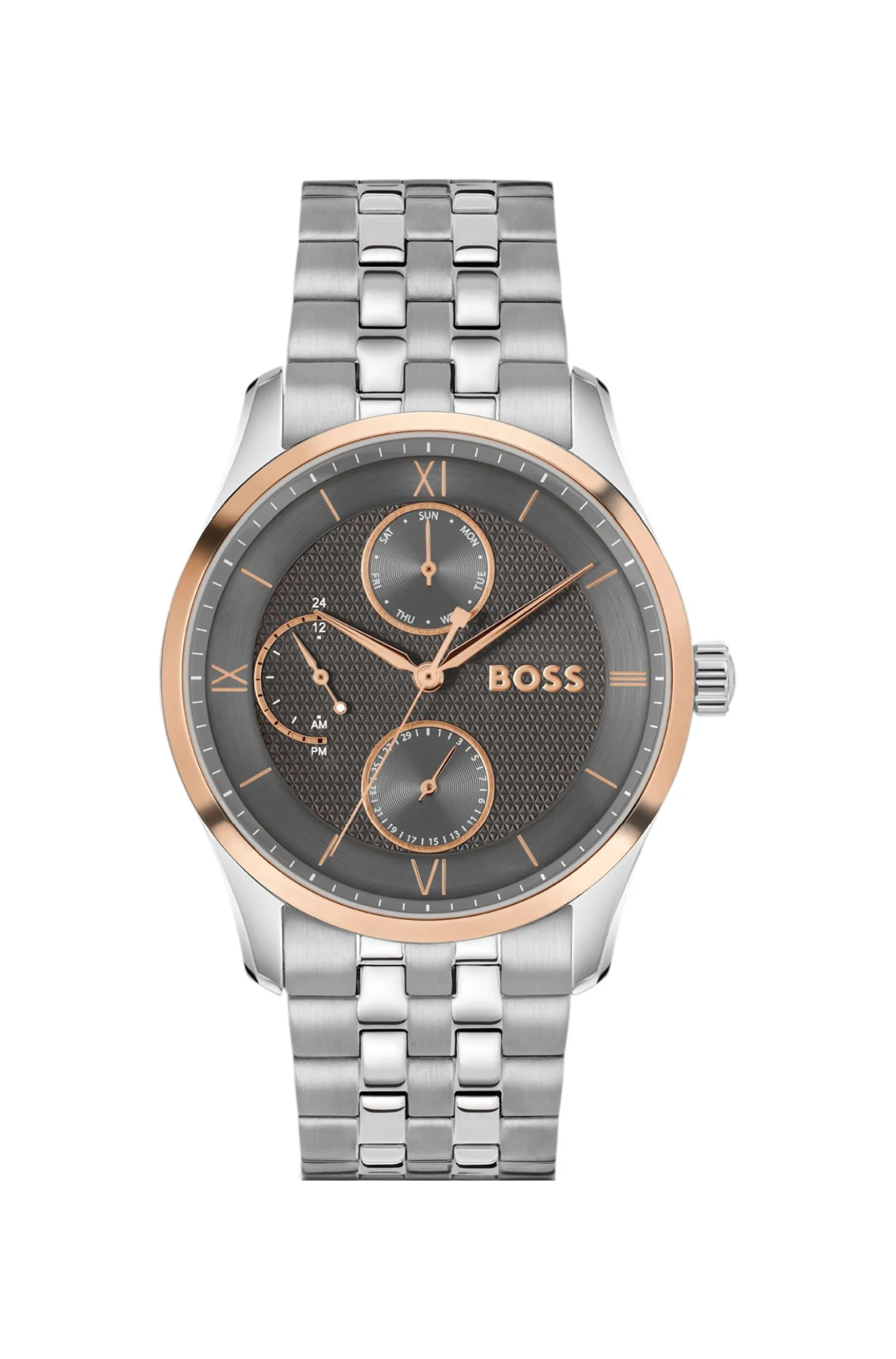 PRINCIPLE MASTER Grey-textured-dial watch with multi-link bracelet