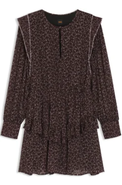 Printed mini dress with contrast piping