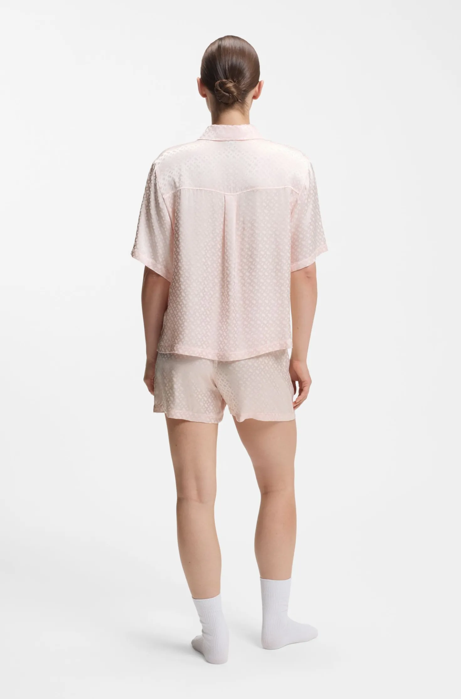 Pyjama shorts in satin with monogram jacquard