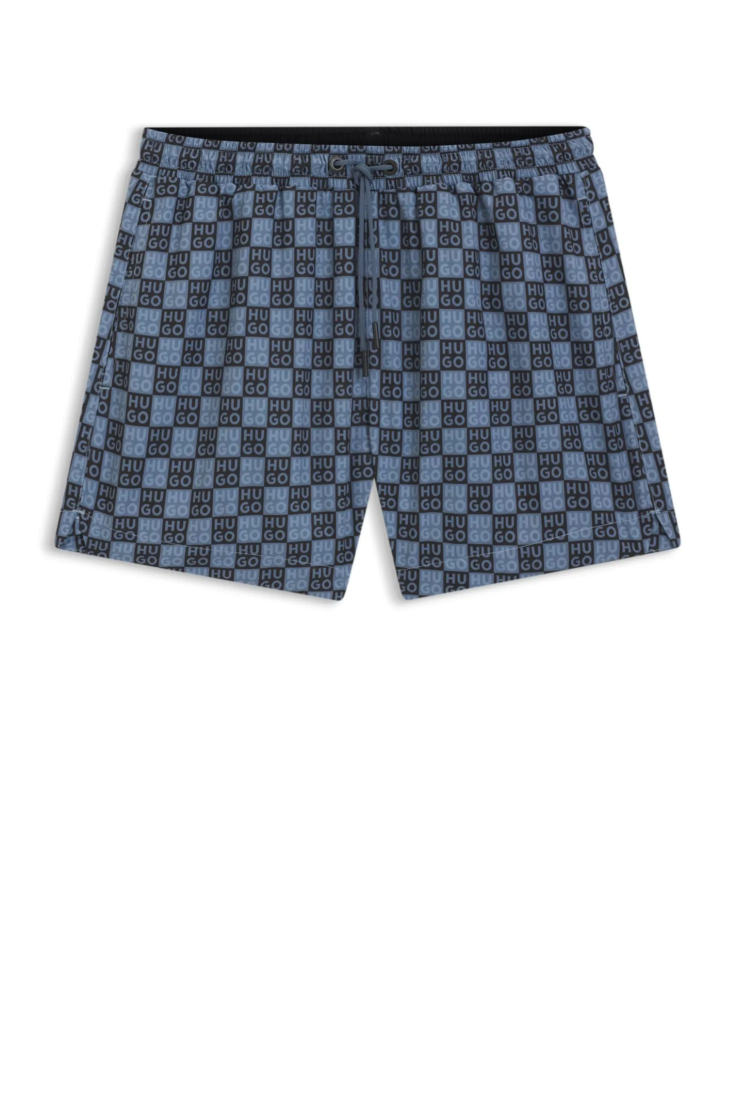 Quick-dry swim shorts with stacked-logo check print