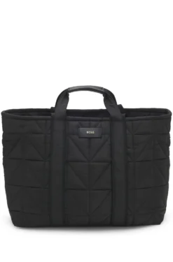 Quilted tote bag with logo patch