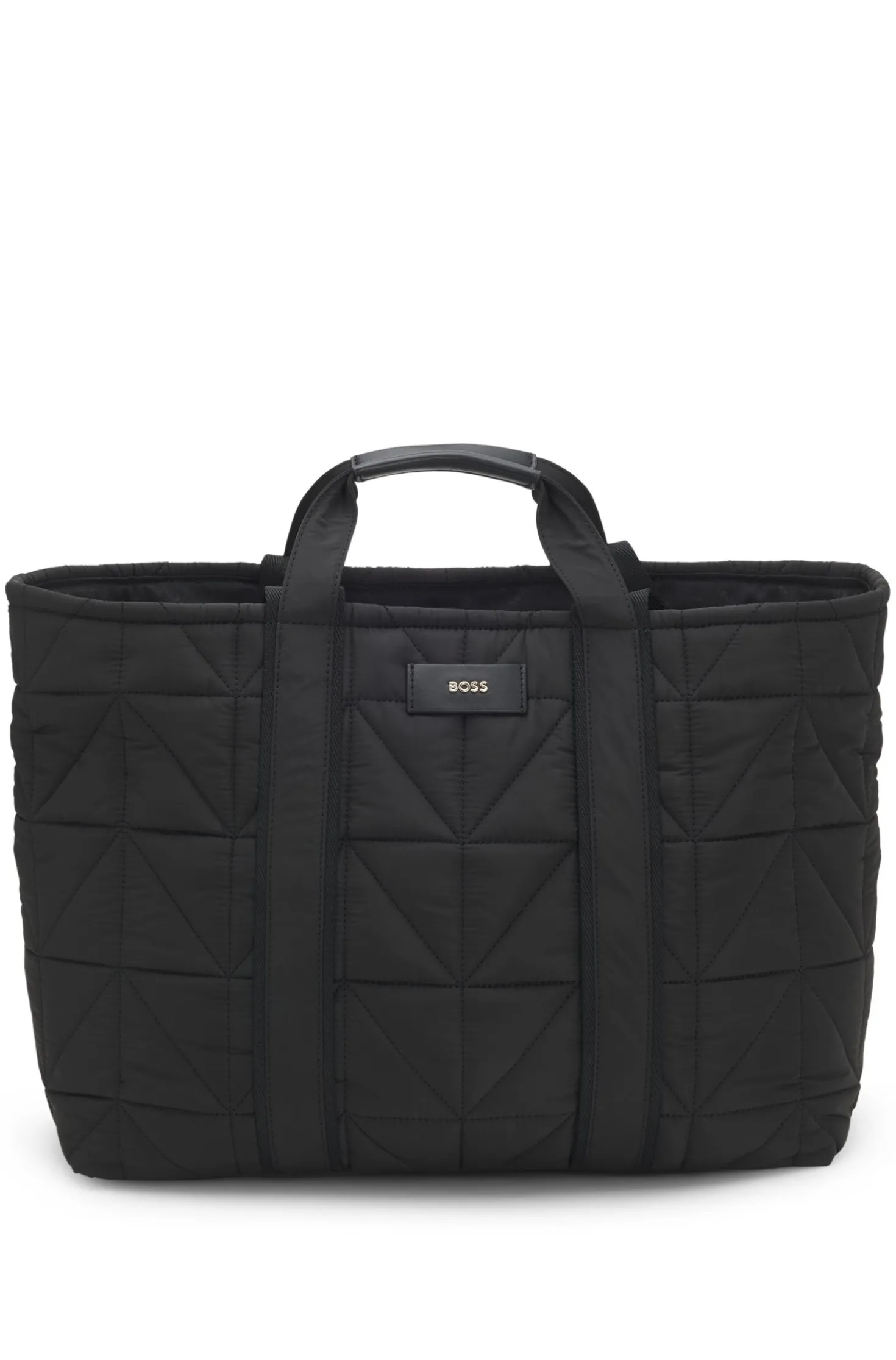 Quilted tote bag with logo patch