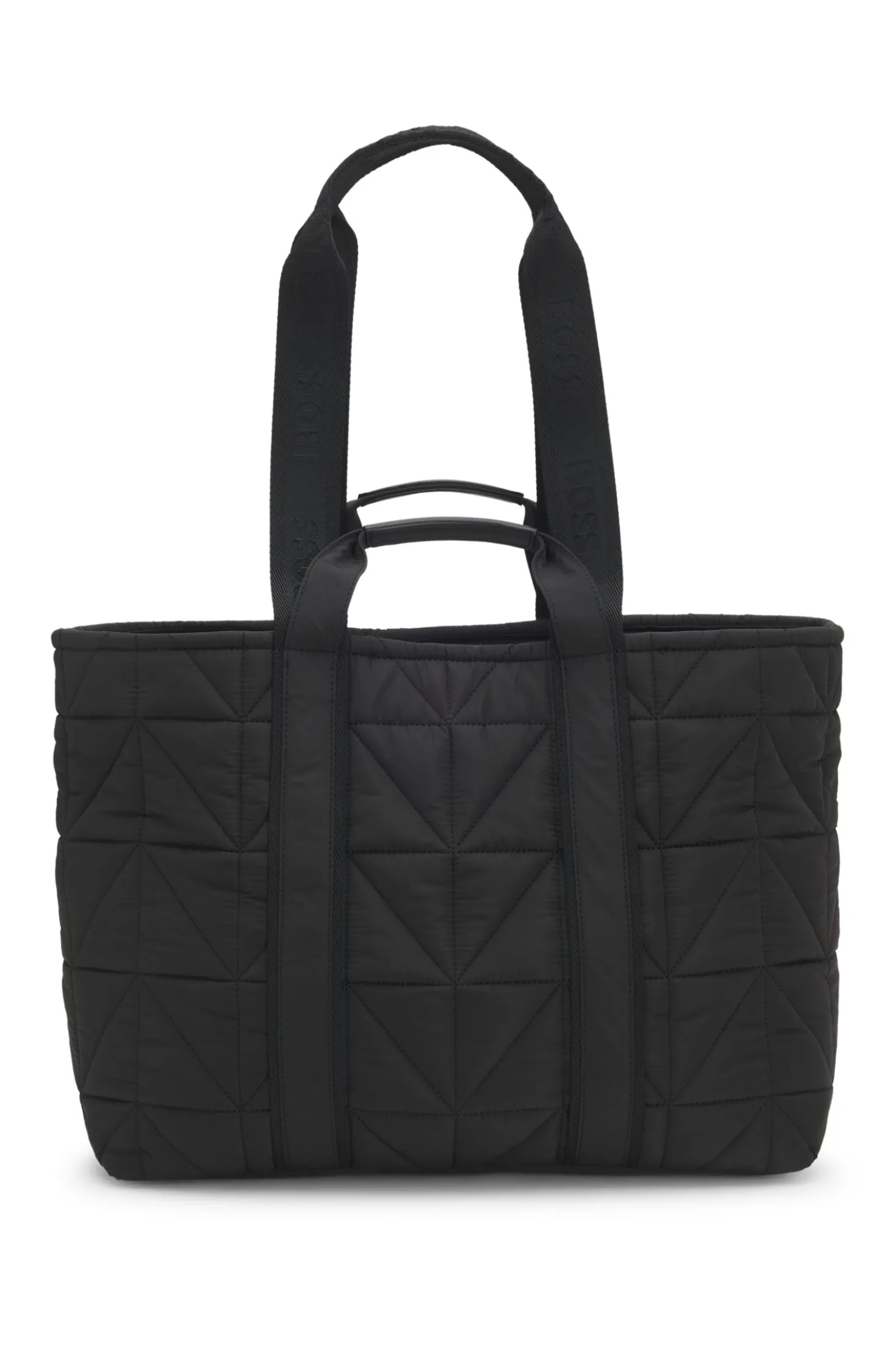 Quilted tote bag with logo patch