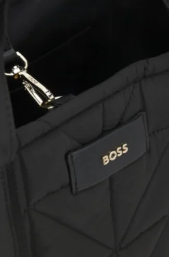 Quilted tote bag with logo patch