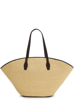 Raffia tote bag with leather trims