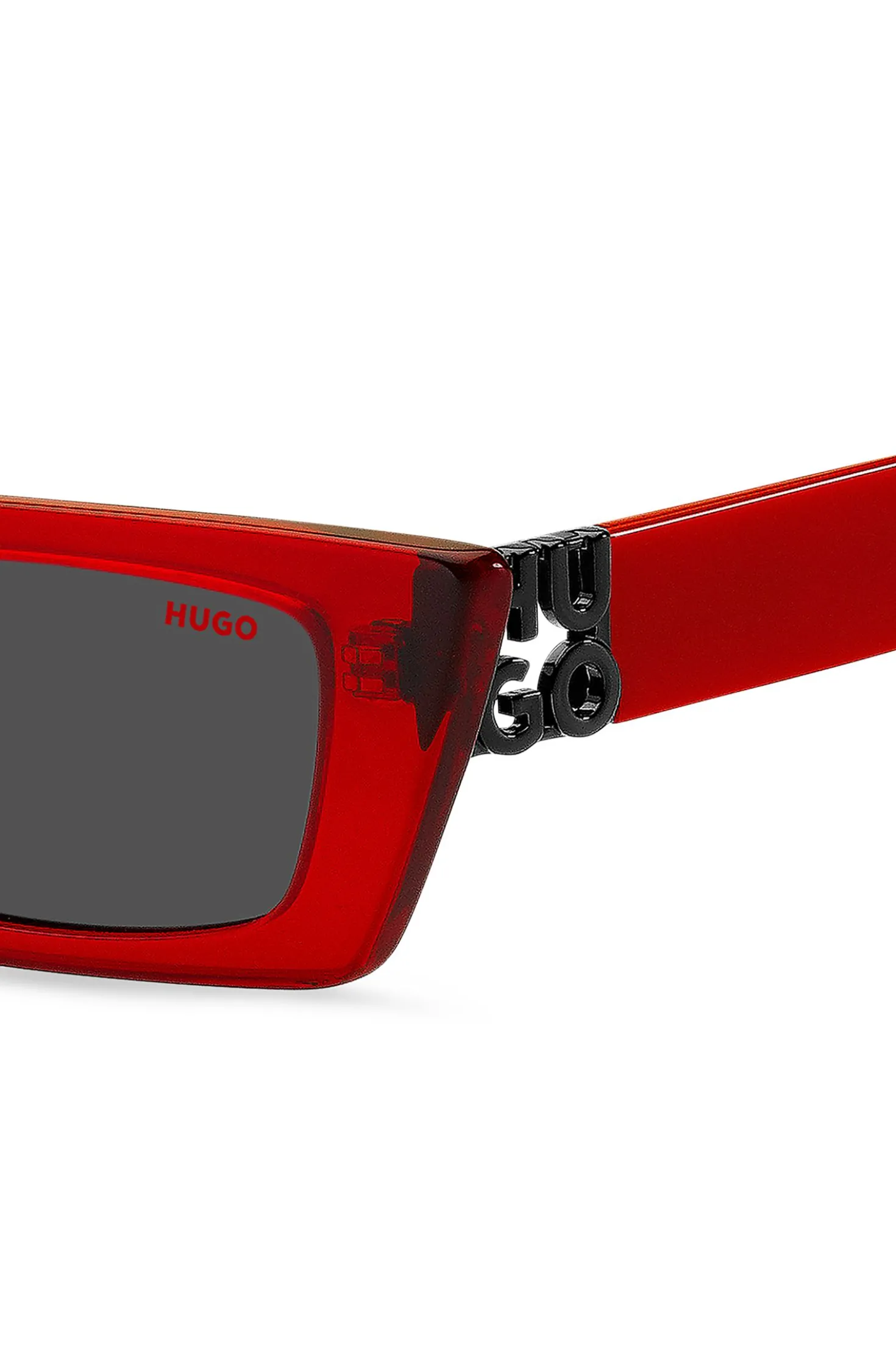 Red-acetate sunglasses with 3D monogram