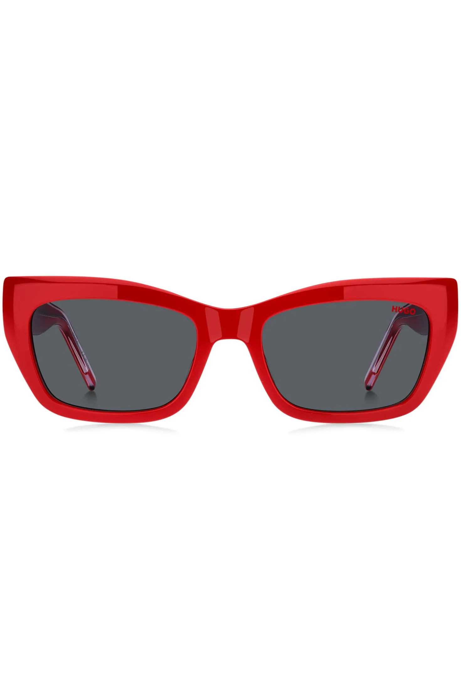 Red-acetate sunglasses with layered temples