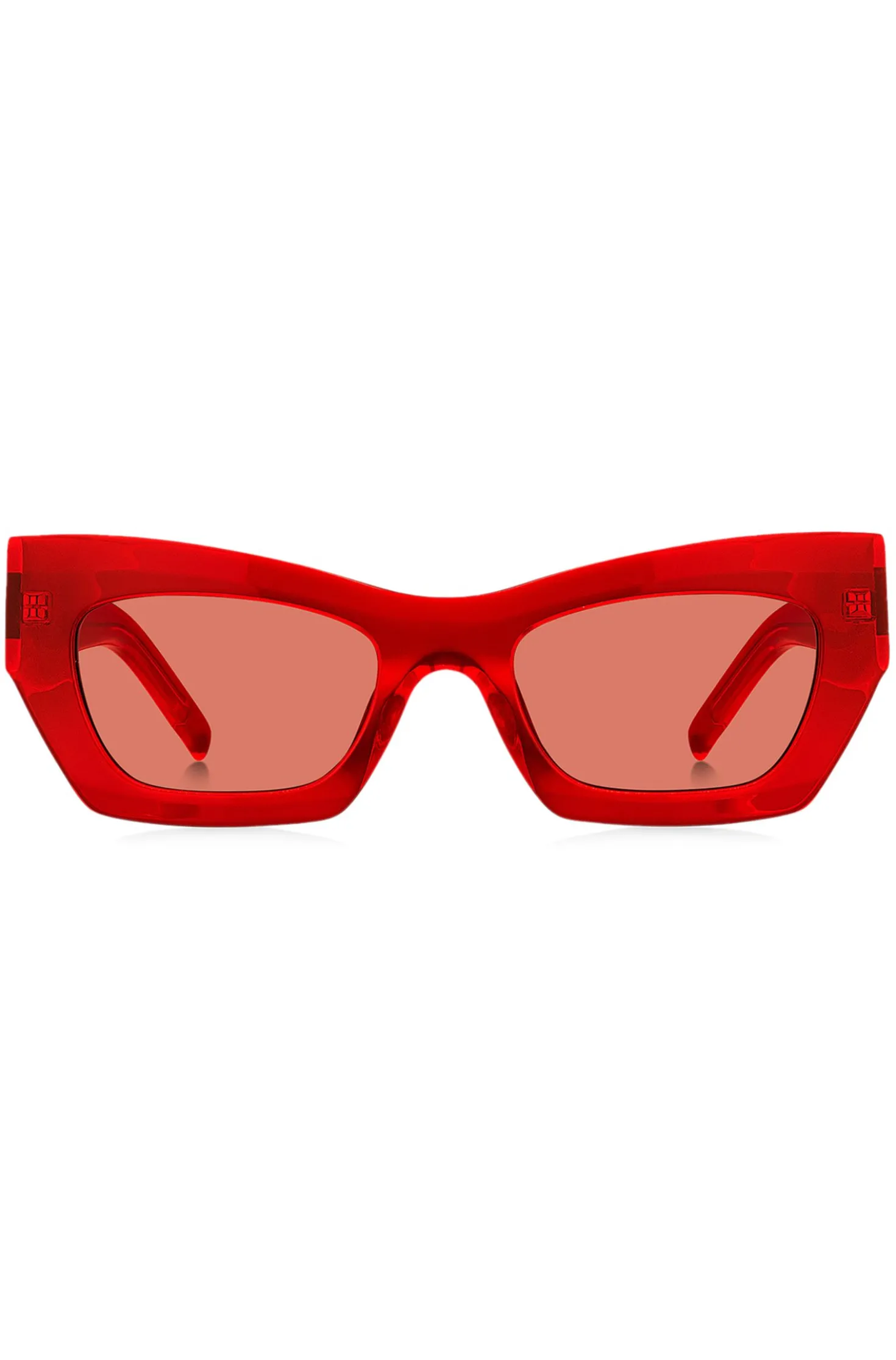 Red-acetate sunglasses with signature hardware