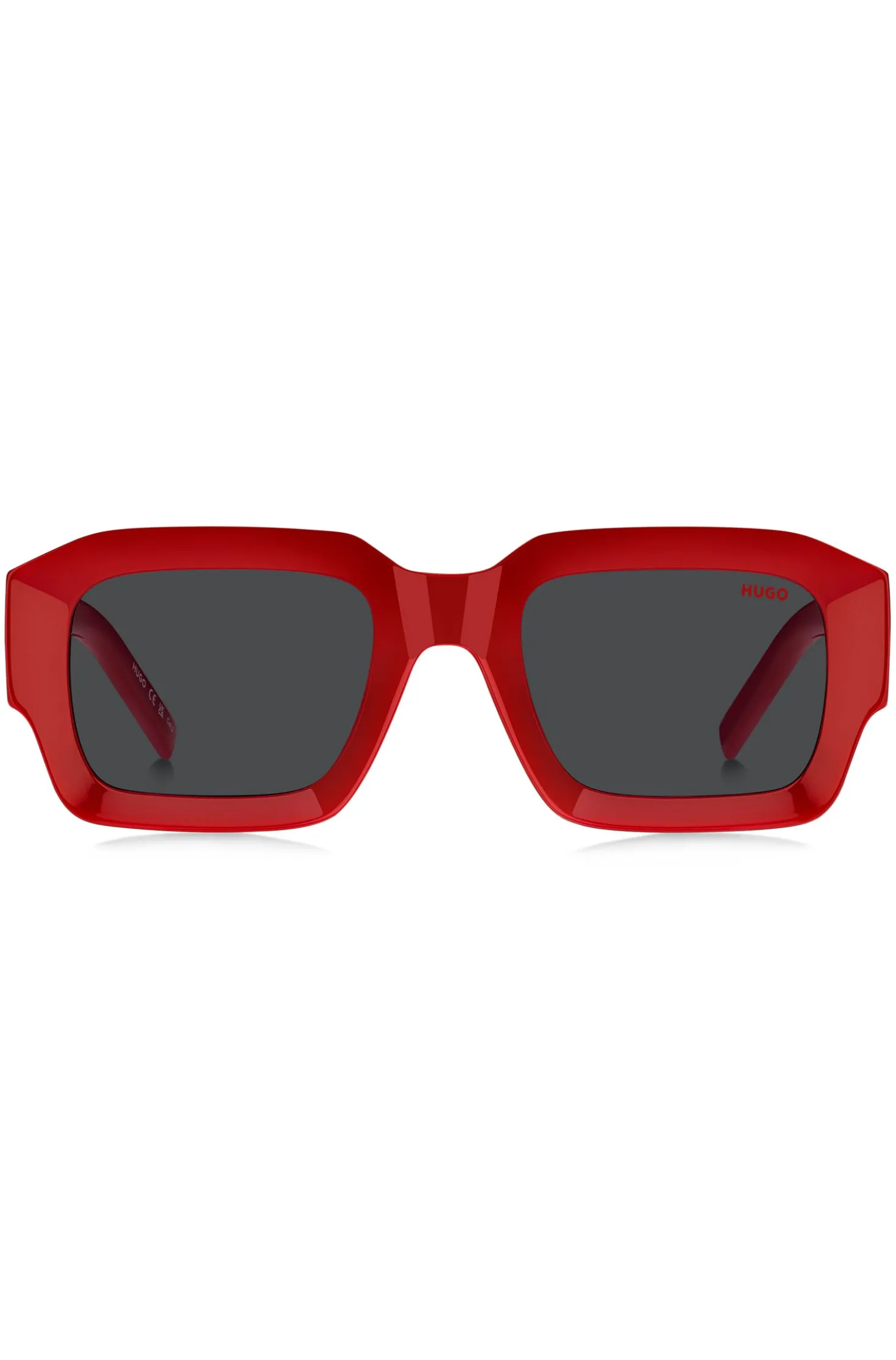 Red sunglasses with stacked-logo temples