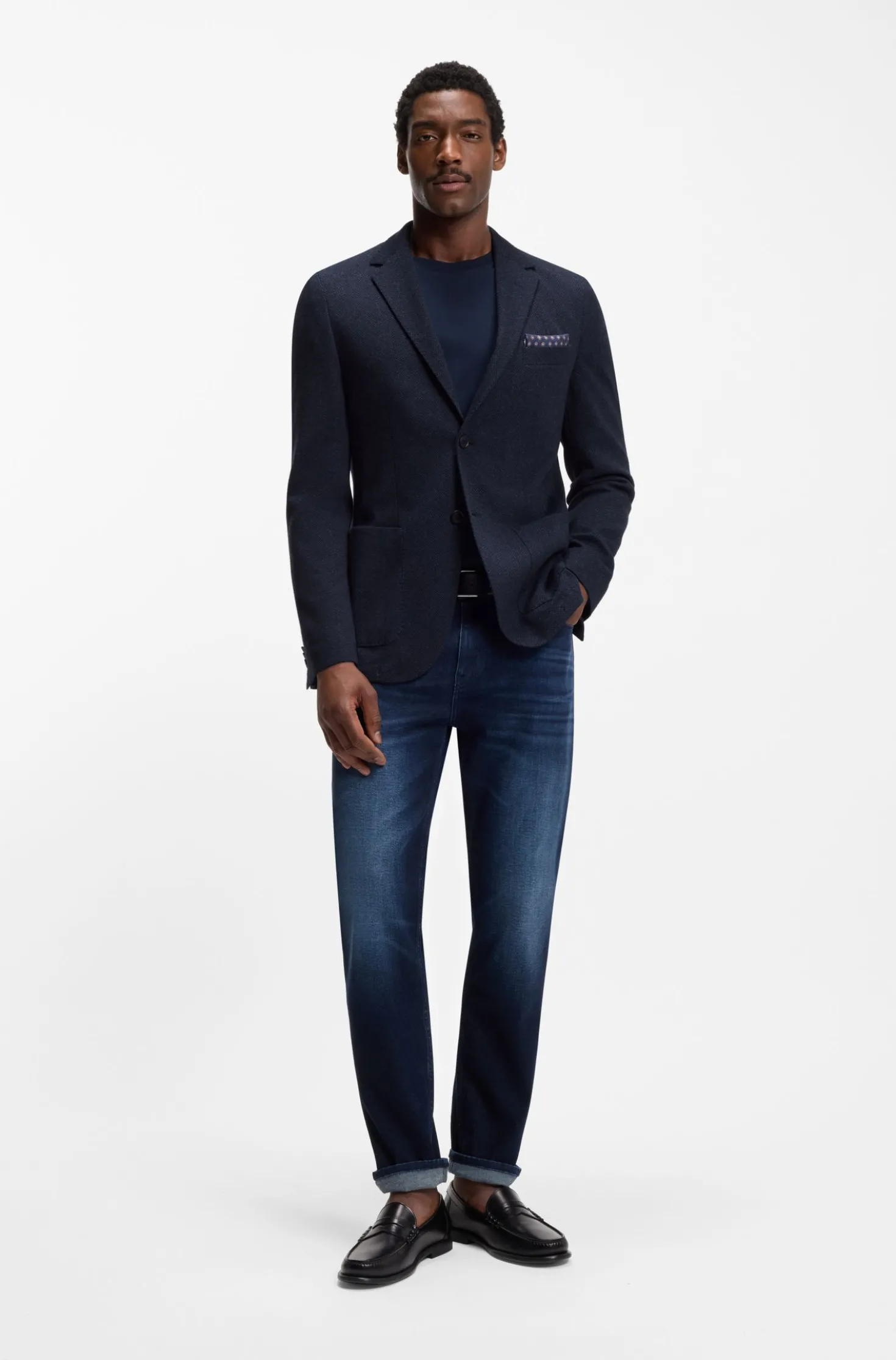 Regular-fit blazer in a herringbone cotton blend