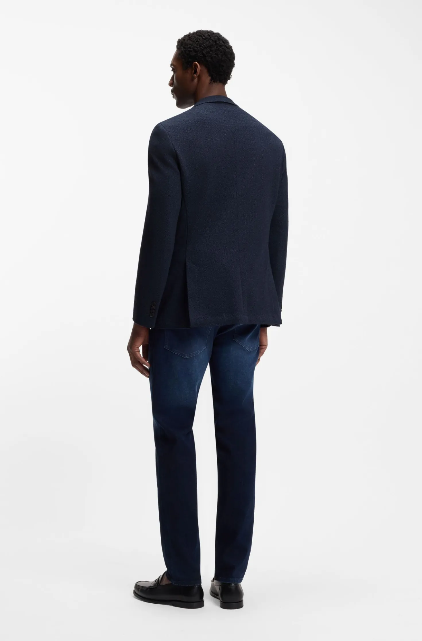 Regular-fit blazer in a herringbone cotton blend
