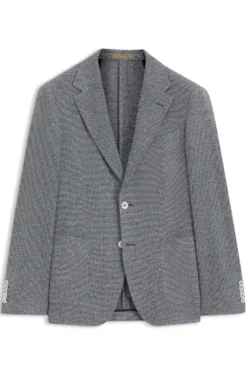 Regular-fit blazer in a patterned linen blend