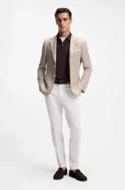 Regular-fit blazer in a patterned linen blend