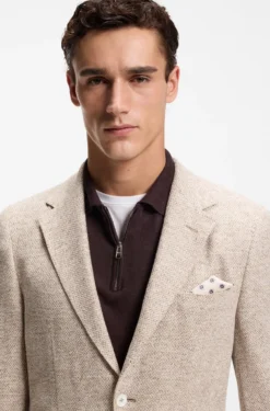 Regular-fit blazer in a patterned linen blend