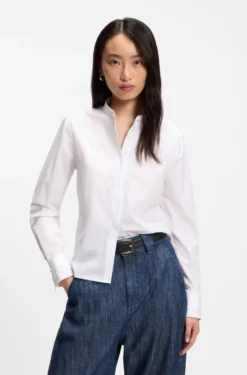 Regular-fit blouse in cotton poplin with concealed placket