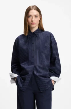 Regular-fit blouse in pinstripe cotton poplin
