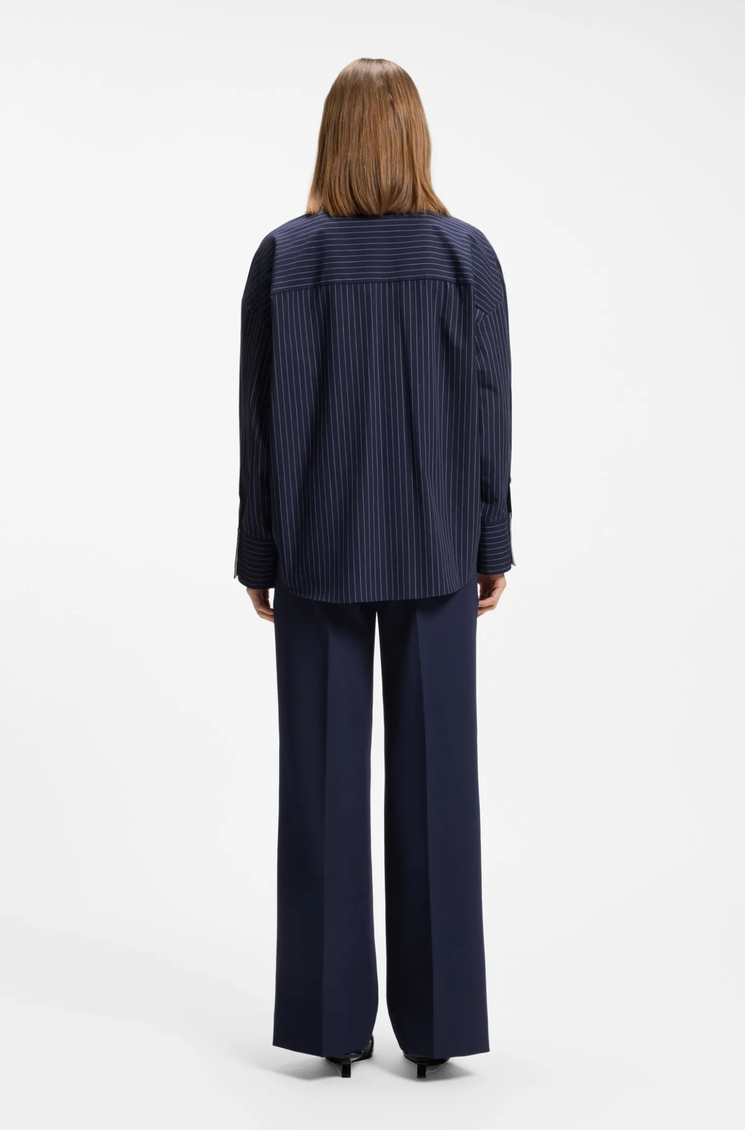 Regular-fit blouse in pinstripe cotton poplin