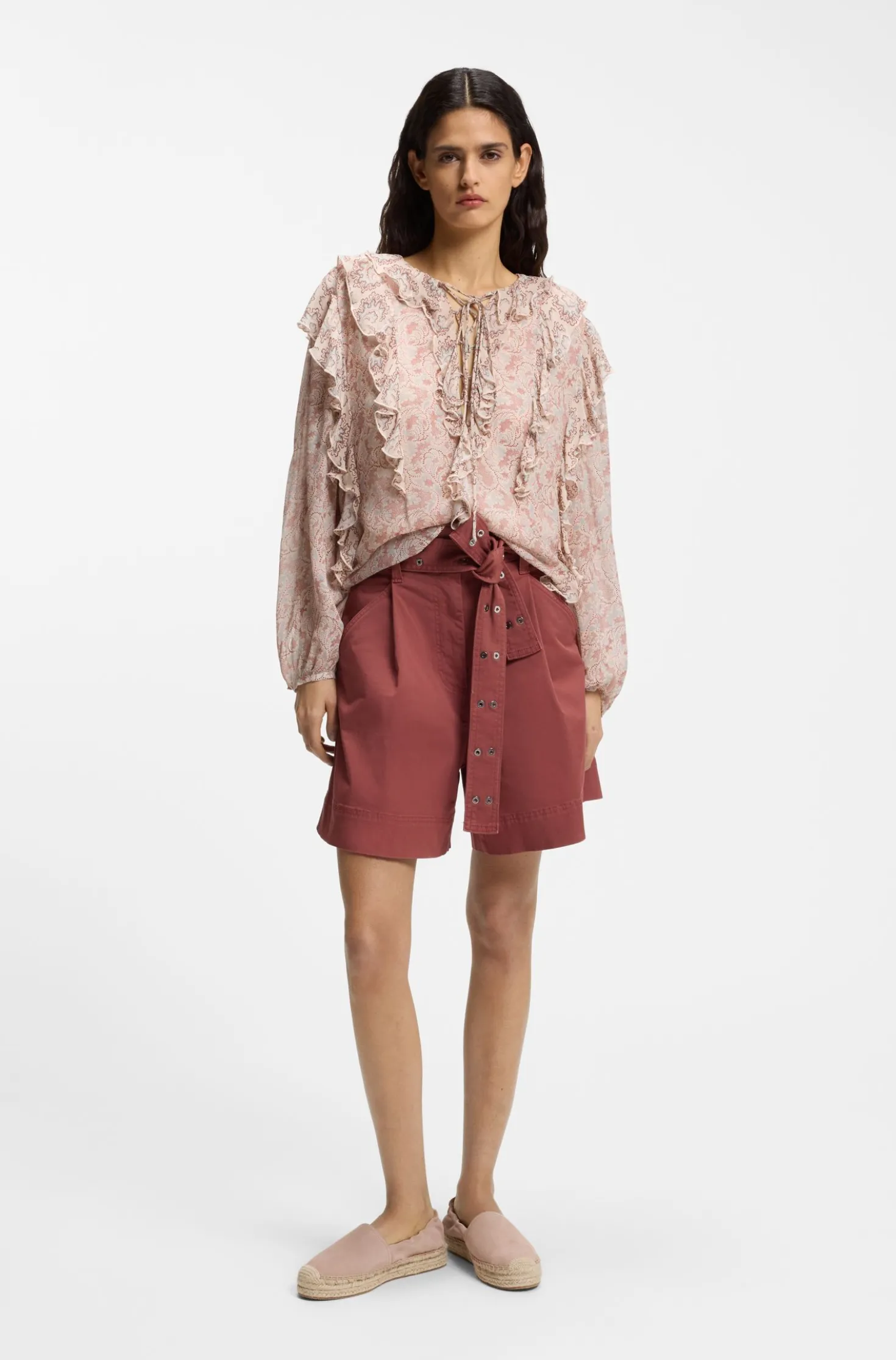 Regular-fit blouse in printed crepe Georgette with ruffles