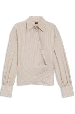 Regular-fit blouse in striped cotton canvas