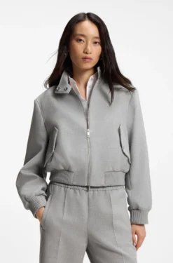Regular-fit bomber jacket in melange stretch twill