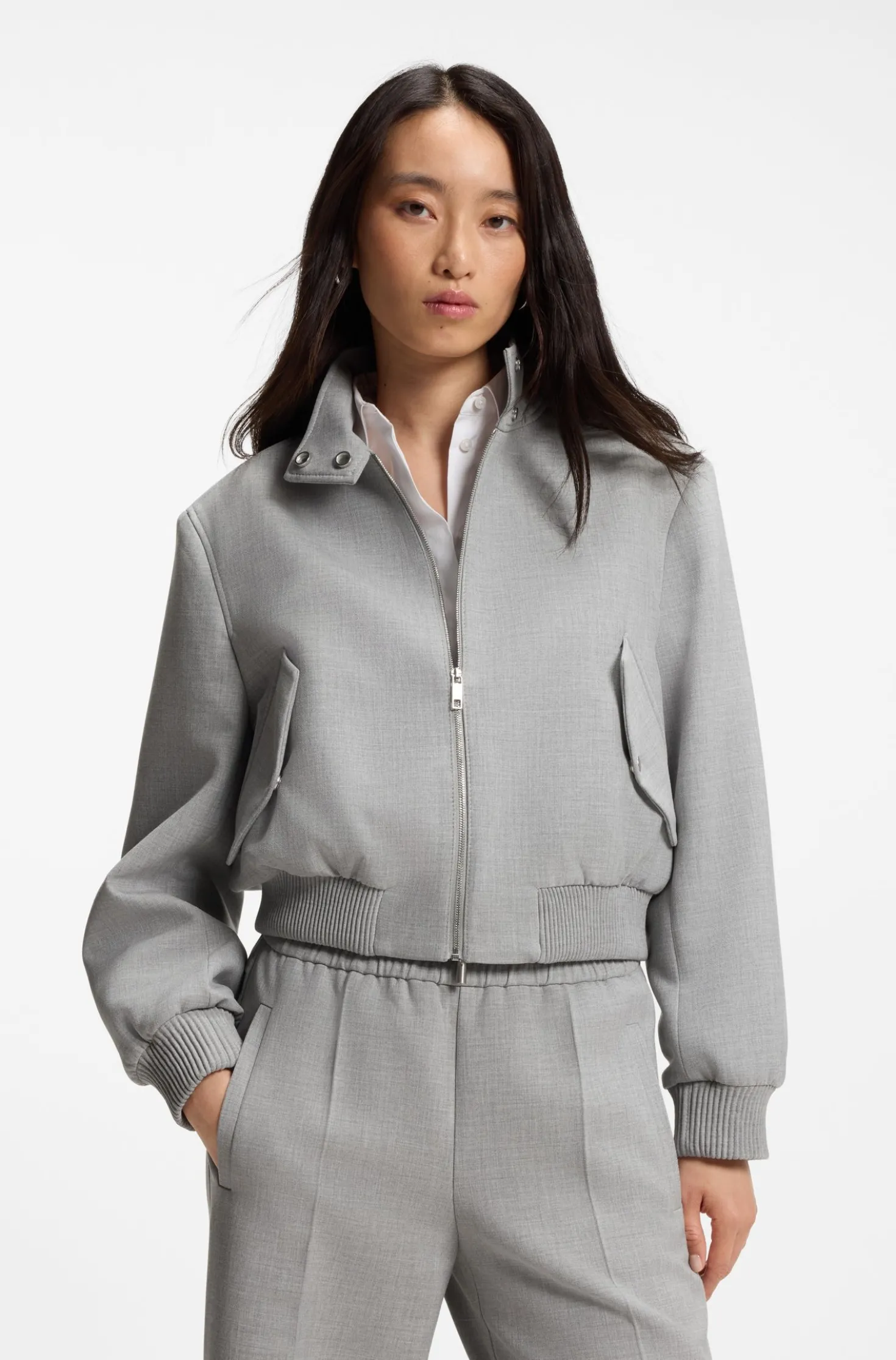 Regular-fit bomber jacket in melange stretch twill