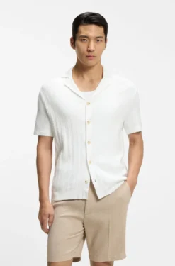 Regular-fit cardigan in striped cotton