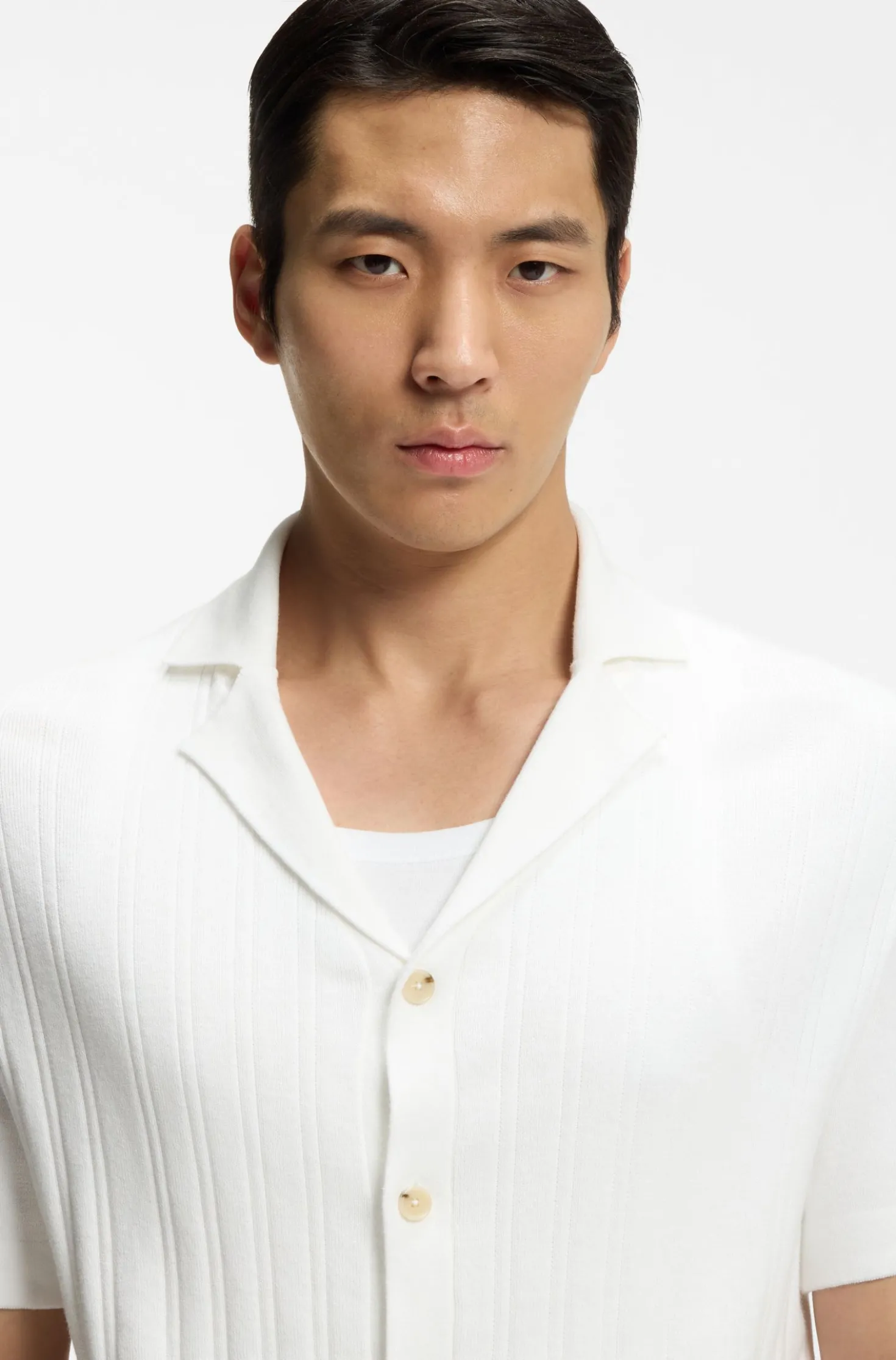 Regular-fit cardigan in striped cotton
