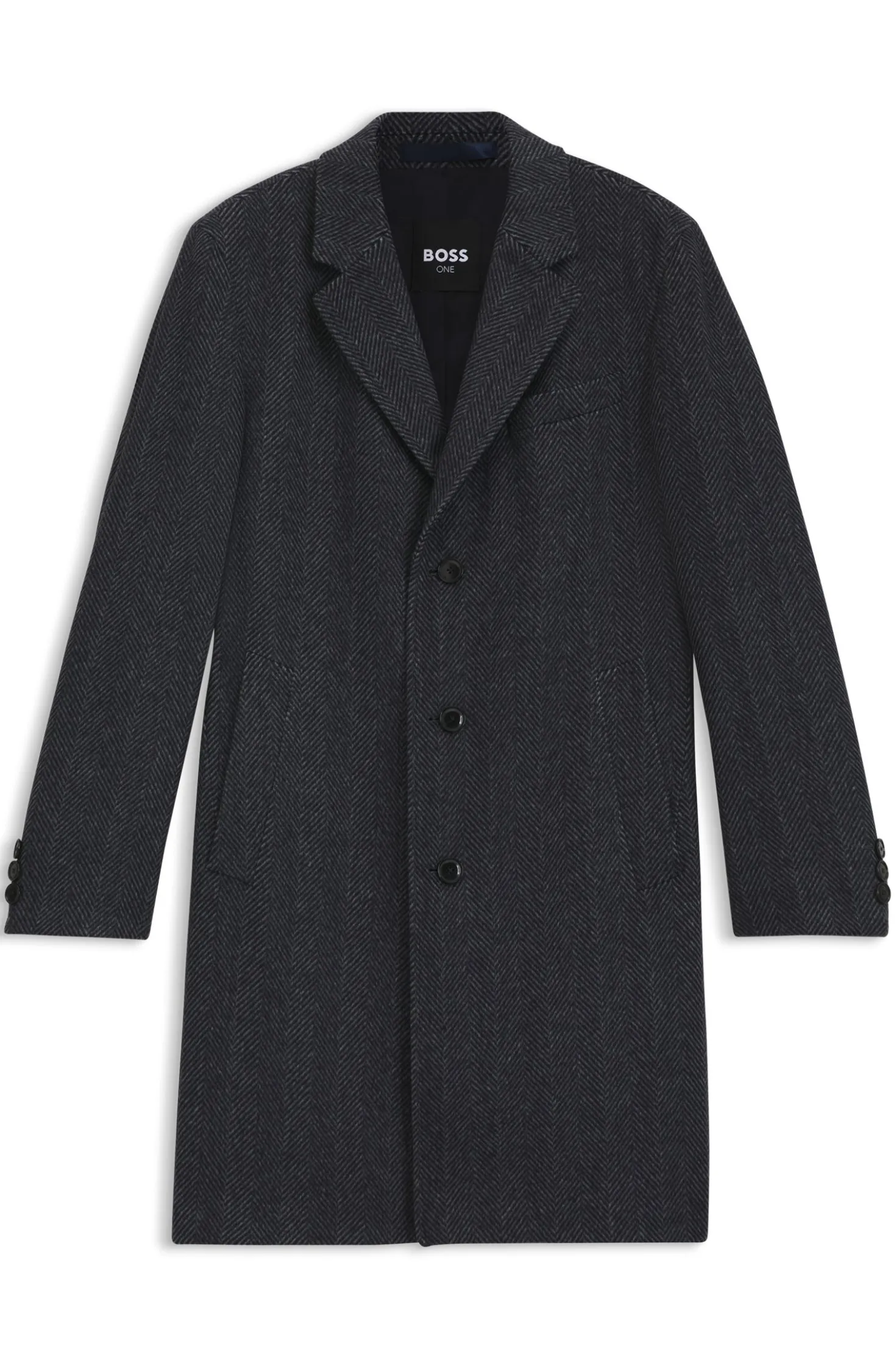 Regular-fit coat in herringbone wool with cashmere