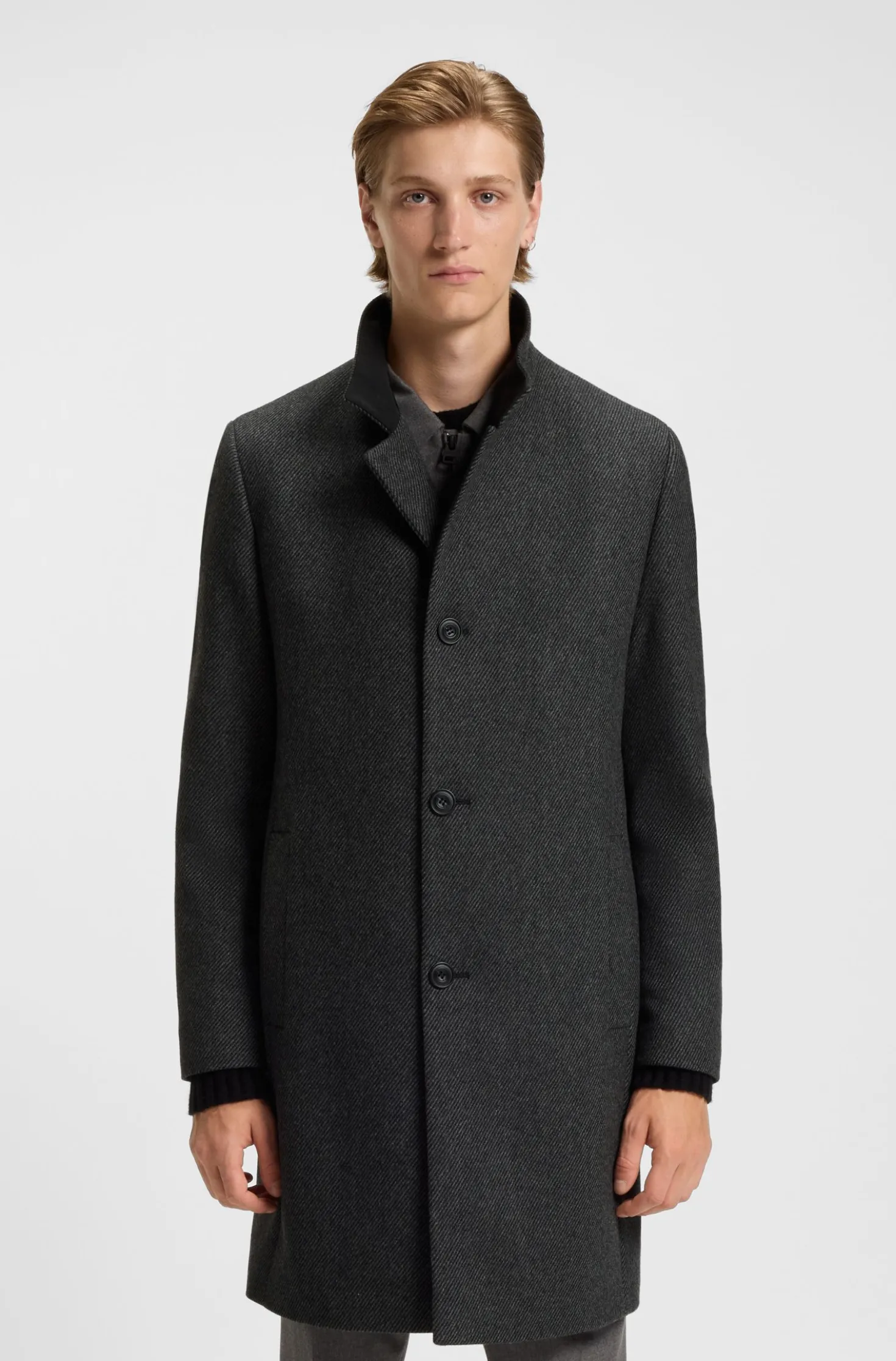 Regular-fit coat in wool-blend twill