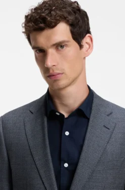 Regular-fit jacket in herringbone cotton and virgin wool