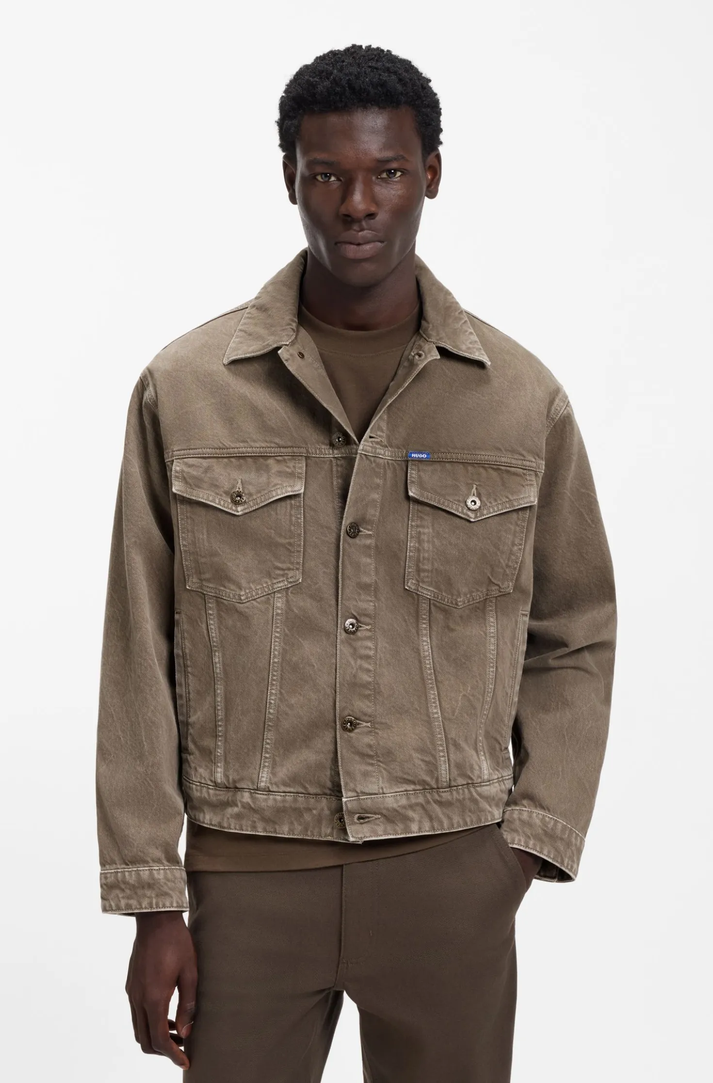 Regular-fit jacket in washed denim