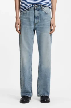 Regular-fit jeans in blue denim with flared leg