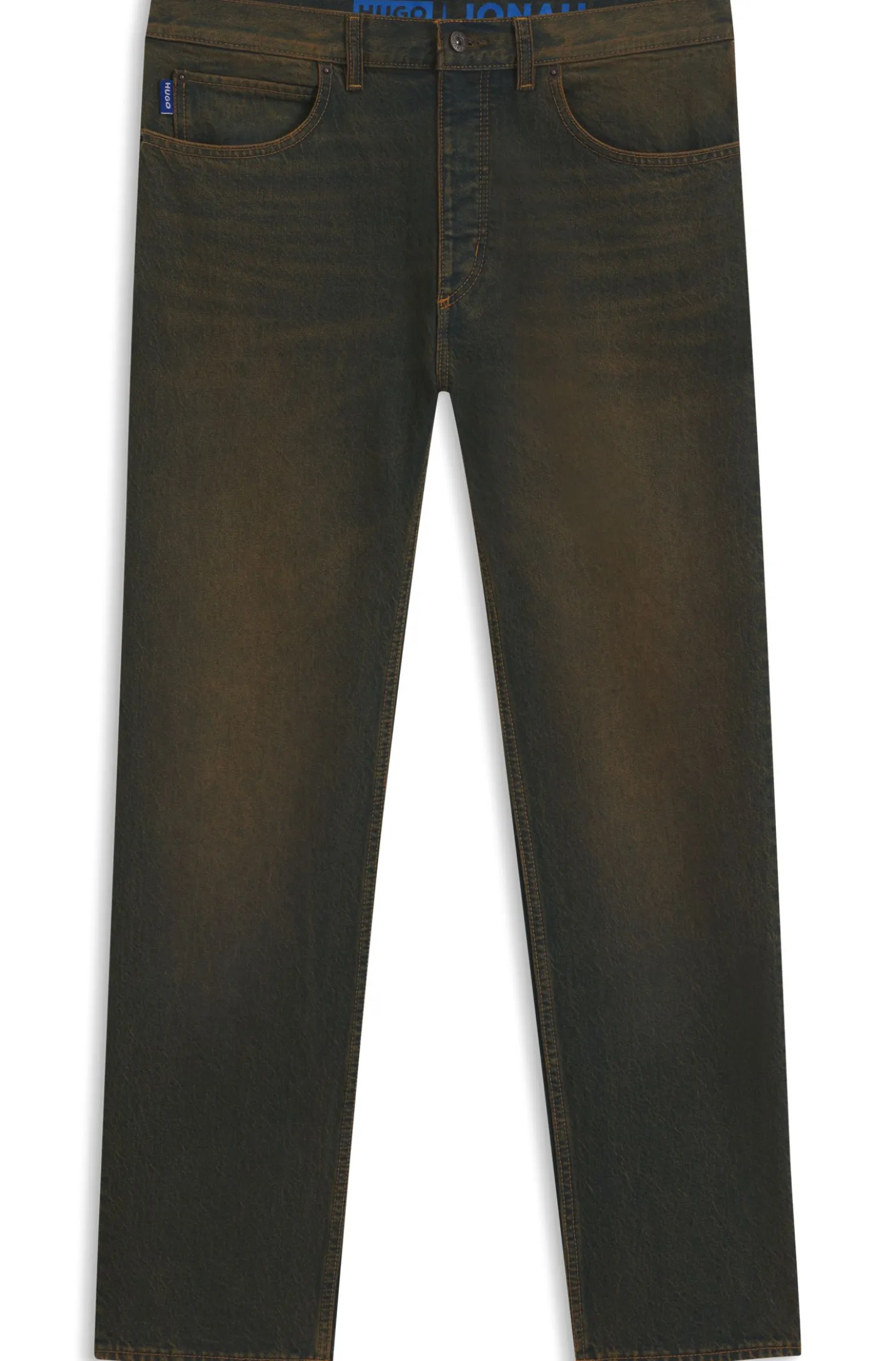 Regular-fit jeans in green-cast rigid denim