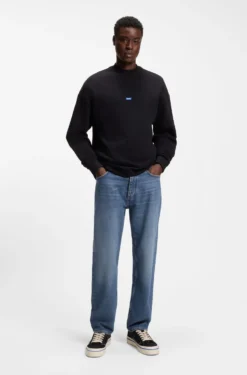 Regular-fit jeans in mid-blue stonewashed cotton denim