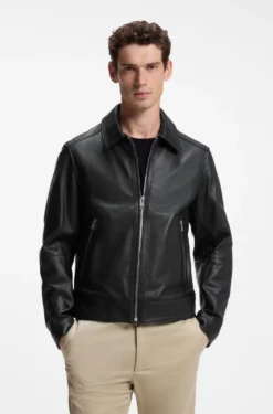 Regular-fit leather jacket with zip closure