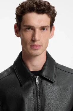 Regular-fit leather jacket with zip closure