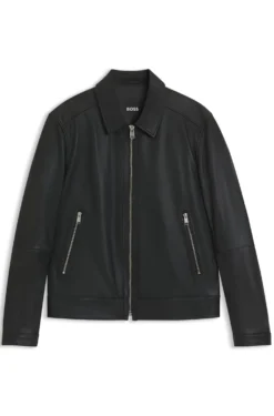 Regular-fit leather jacket with zip closure