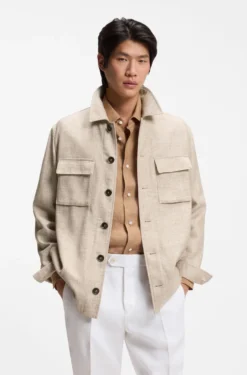 Regular-fit overshirt in virgin wool, silk and linen
