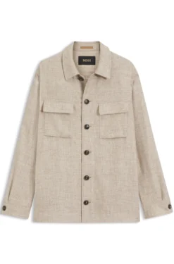 Regular-fit overshirt in virgin wool, silk and linen