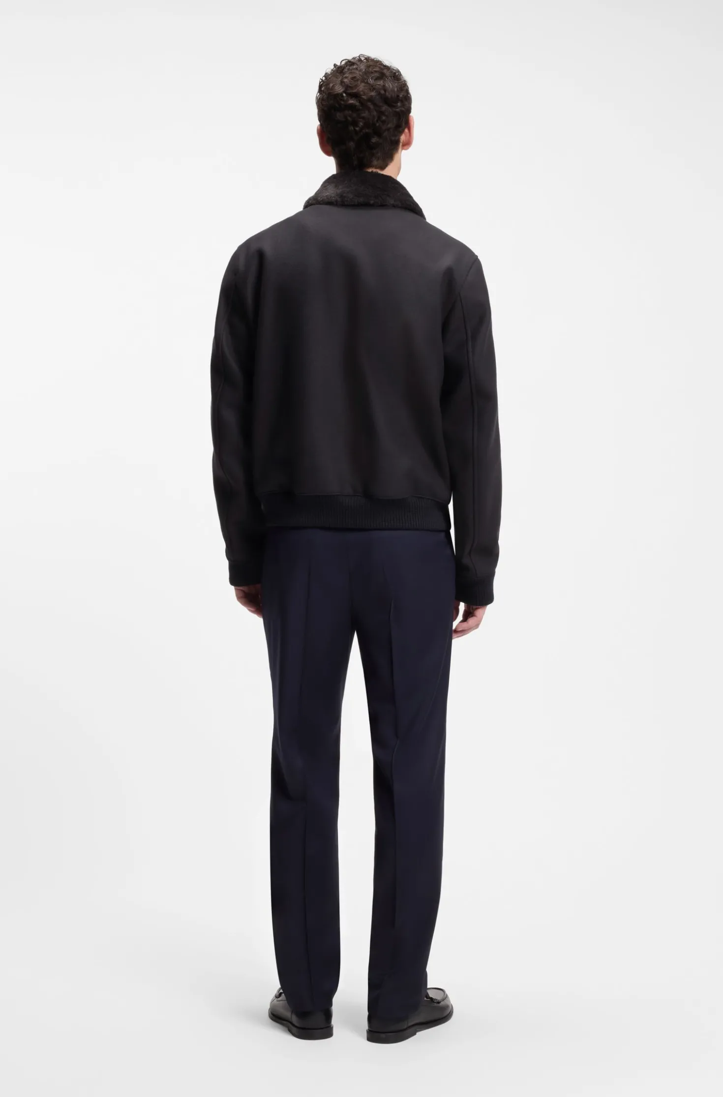 Regular-fit pilot jacket with detachable faux-fur collar
