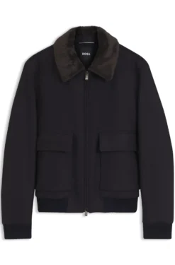 Regular-fit pilot jacket with detachable faux-fur collar
