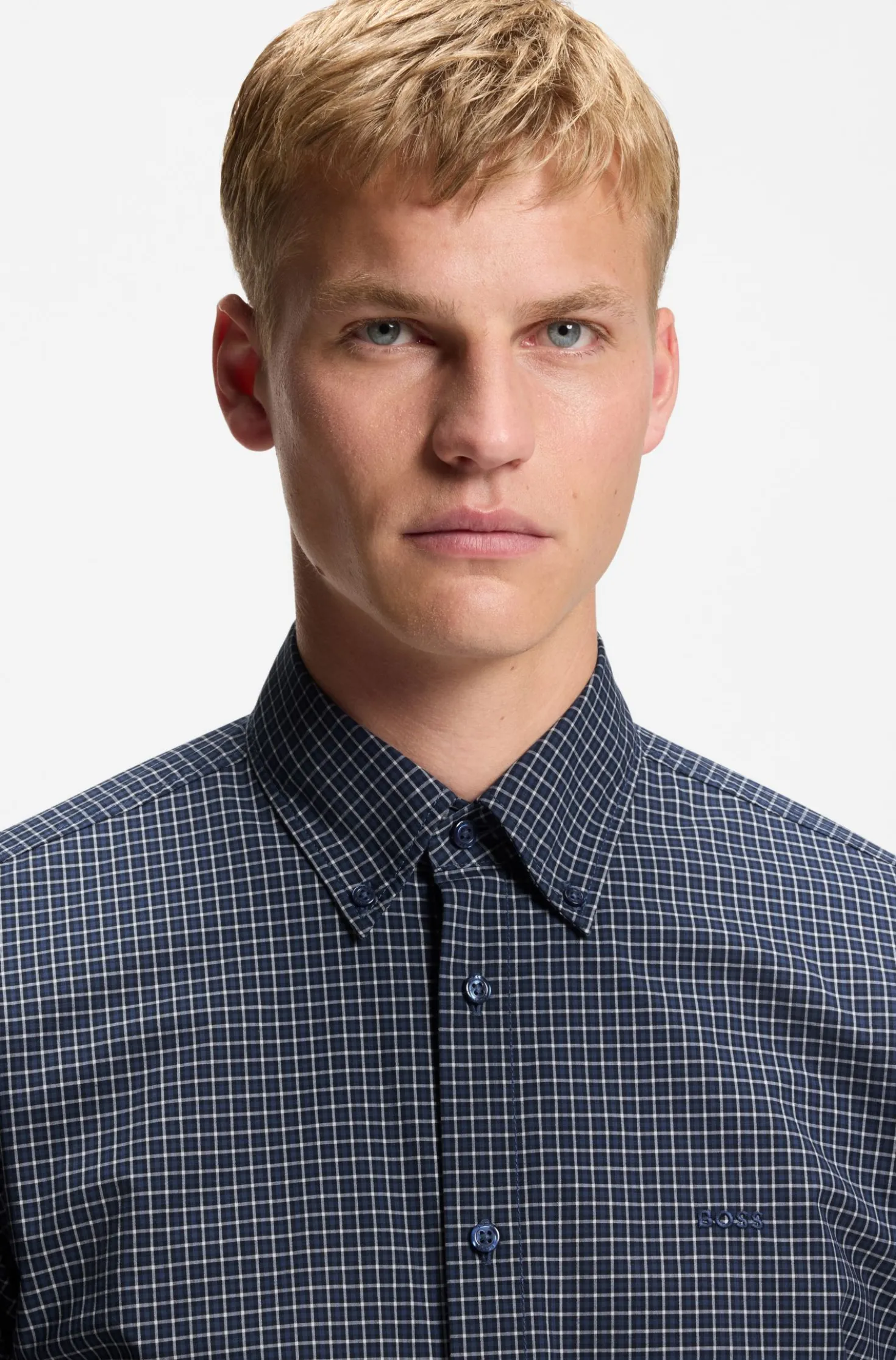 Regular-fit shirt in checked stretch-cotton dobby